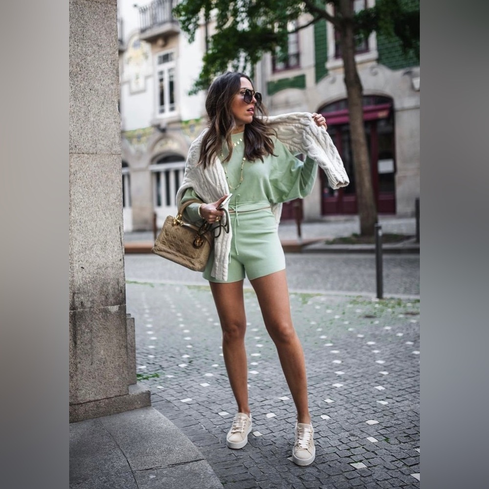 Zara knit sweater and knit shorts co ord in mint